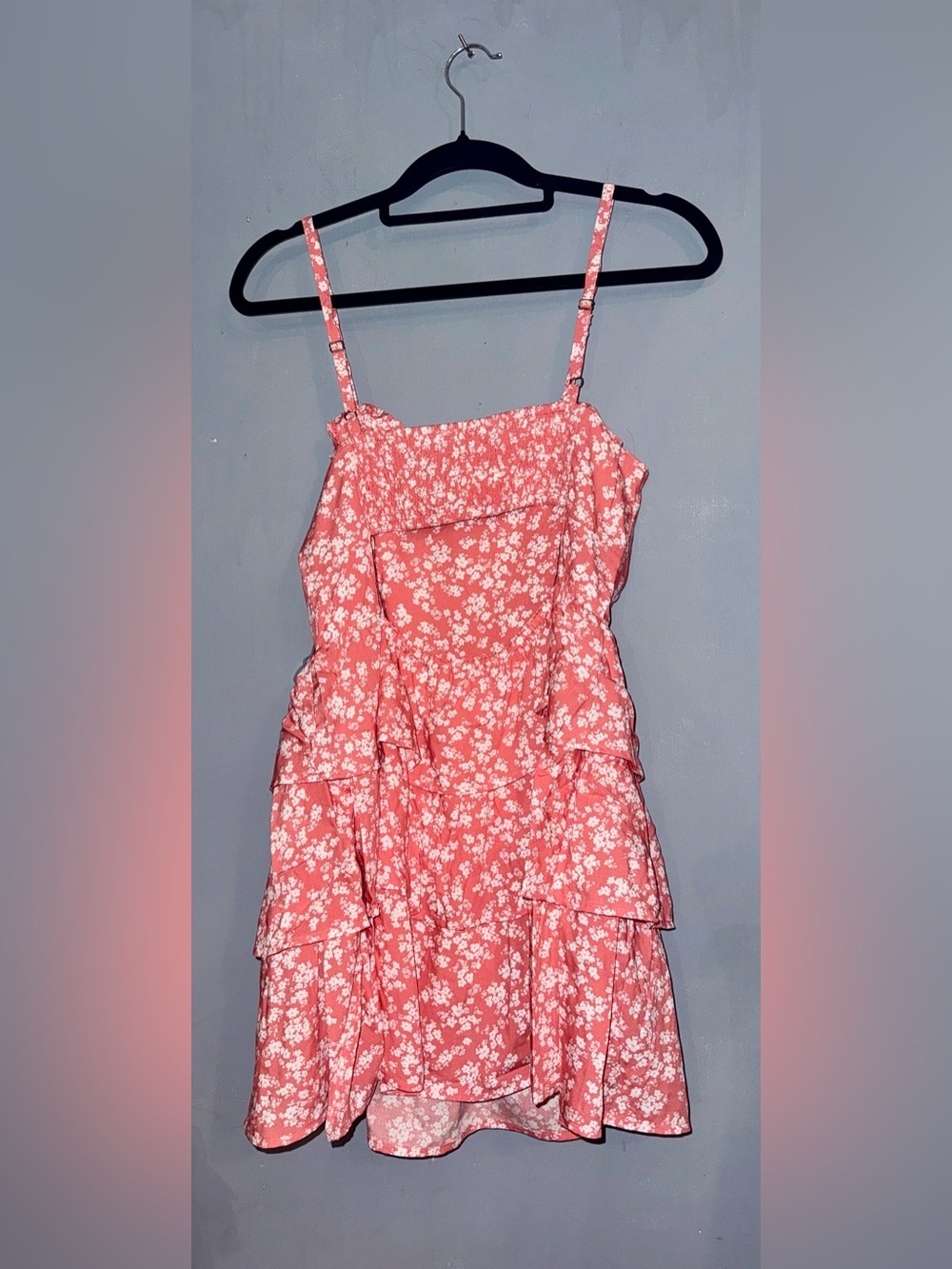 NWT Arizona Jean Co Pink Floral Tiered Mini Dress Large - Picture 5 of 6